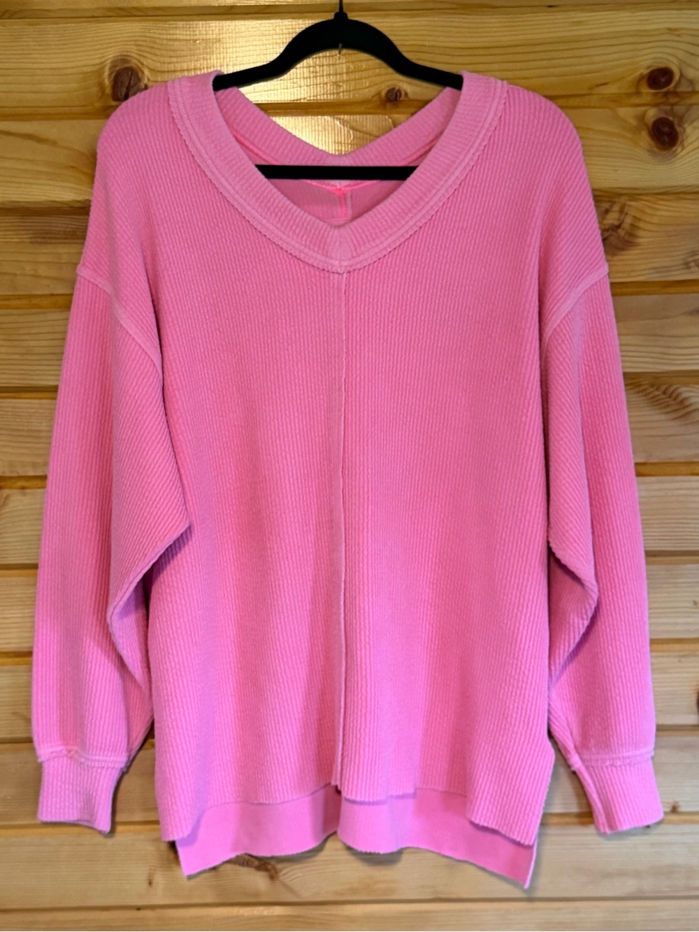 aerie Pink Oversized V-Neck Ribbed Lounge Shirt